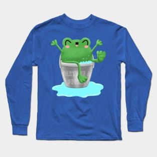Frog party in a bucket, cute frog illustration in water bucket Long Sleeve T-Shirt